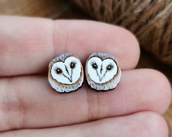 Barn Owl Stud Earrings, Owl Bird Earrings, Nature Inspired Animal Earrings