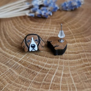 Beagle dog stud earrings Brown and White  Dog Face