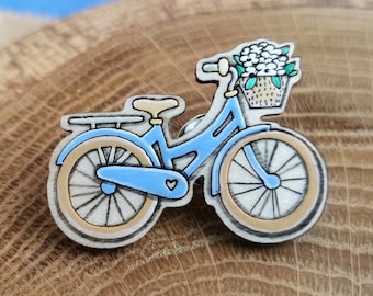 Bicycle with a basket of flowers pin, gift for Cycle Lover