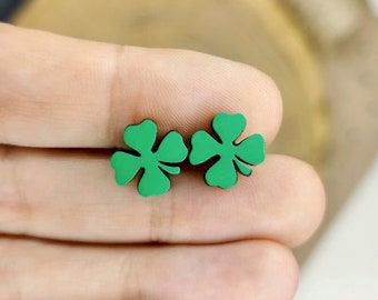 Shamrock Clover Leaf handmade Stud Earrings, Good Luck Gift