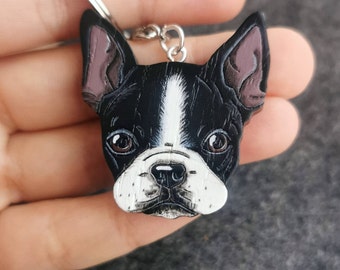 Boston Terrier dog keychain keyring