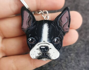 Sterling Silver Womens 1mm Box Chain 3D Small Boston Terrier Ears Up Dog Breed Pendant Necklace Sterling Silver Womens 1mm Box Chain 3D Small Boston Terrier Ears Up Dog Breed Pendant Necklace