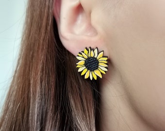 Sunflower earrings, yellow flower summer jewelry