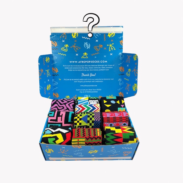 Mystery Box of 10 Afropop Socks | African Socks | Funky Socks | Kente Socks | Kwanzaa Gift