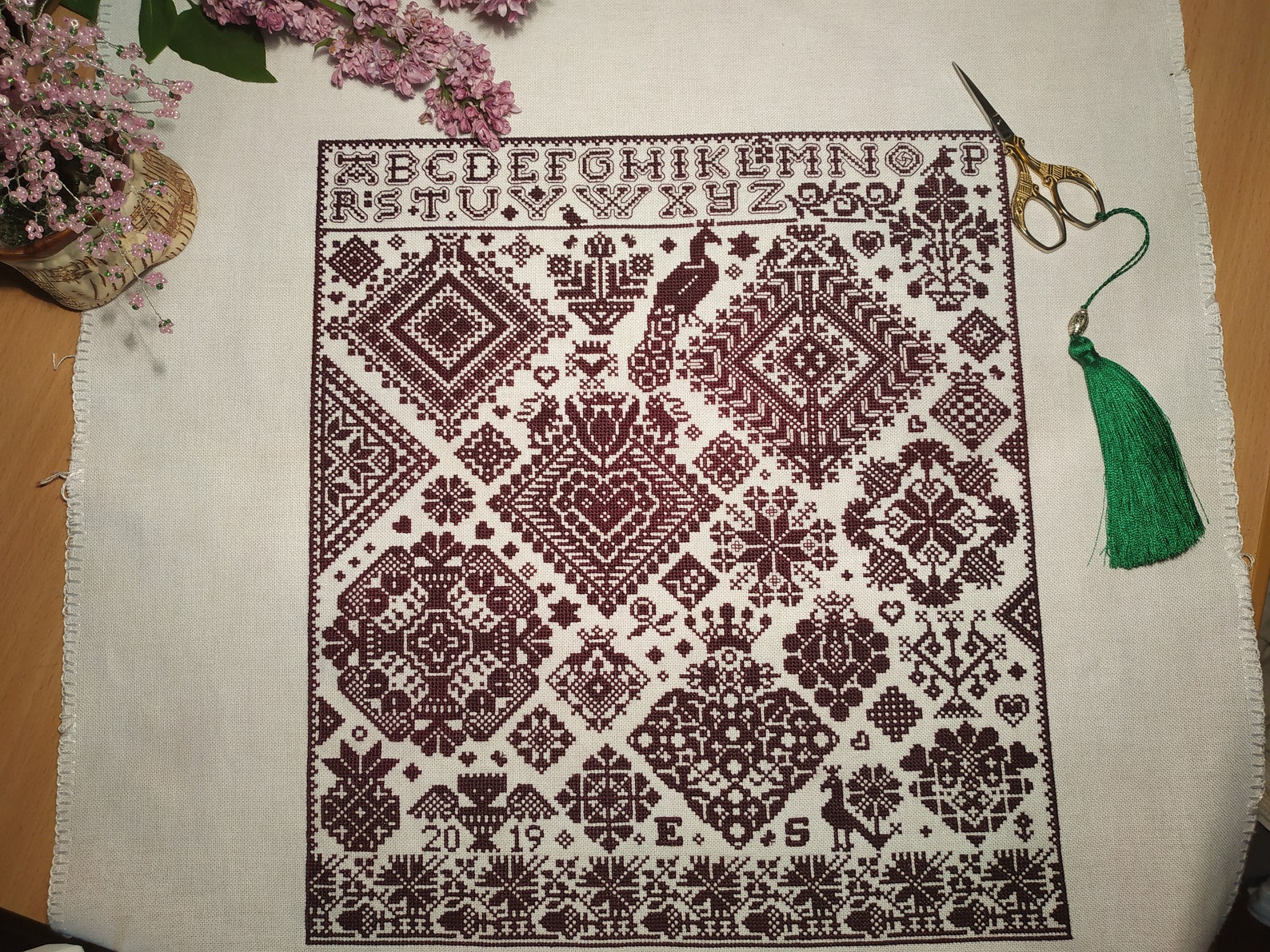 Sampler Long Dog Finished Completed Cross Stitch Etsy