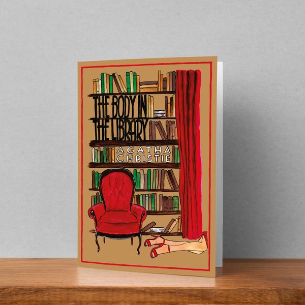 Body in the Library Hand Drawn Birthday Card | Agatha Christie | Miss Marple Book Cover Painted Card | Birthday Card Her | Birthday Card Mum