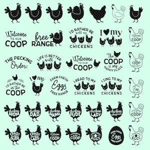 Chicken SVG Instant Download Chicken Mom Chicken Lady Chicken Dad Free Range Egg Farm Fresh Coop Phrases PNG JPG dxf Cut File Bundle