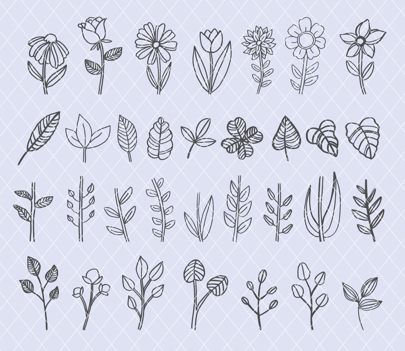 Flower SVG Floral Instant Download Botanical Leaf Branch Stem Etsy