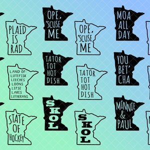 Minnesota SVG Instant Download MN SKOL State of Hockey Ope Hot Dish funny phrase sports png jpg dxf Clip Art Cut File Bundle