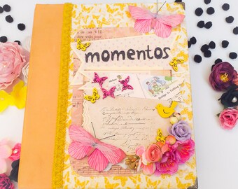 Vintage album scrapbook, family scrapbook premade pages chipboard book, 10x8 album memories, gift for her, butterfly album, altered book