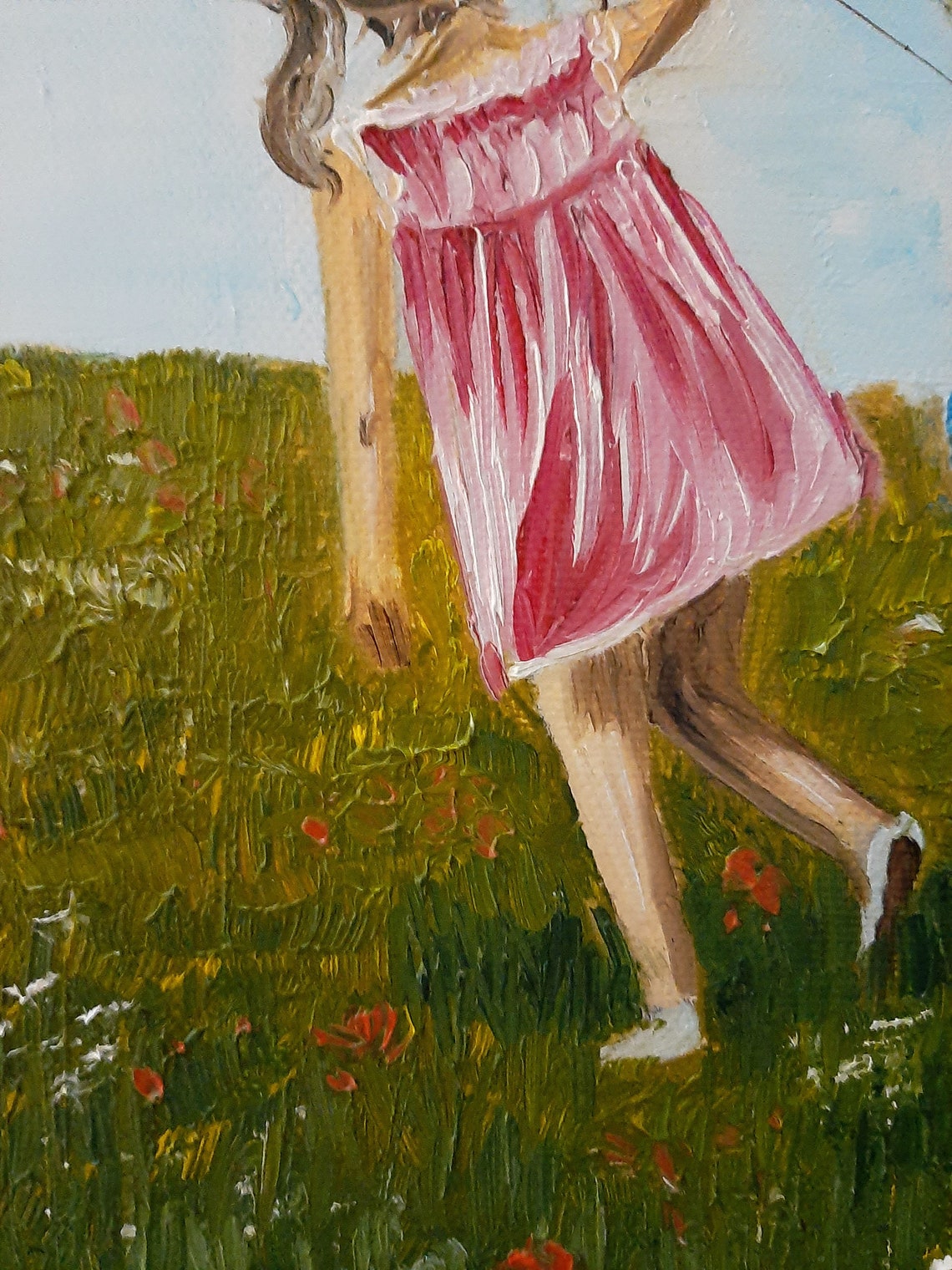 Girl with balloons. Oil painting. Canvas art. Original art Etsy