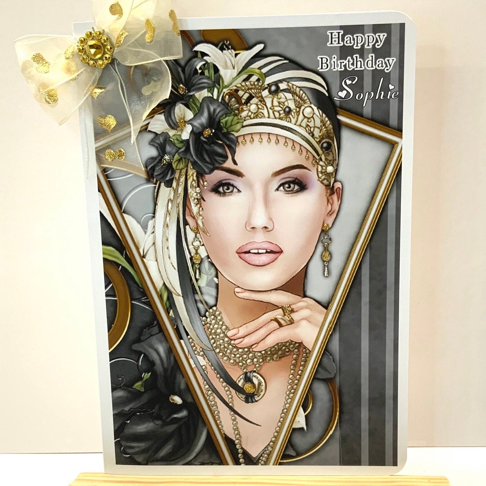 Personalised Female Birthday Art Deco Lady Card / Art Etsy UK