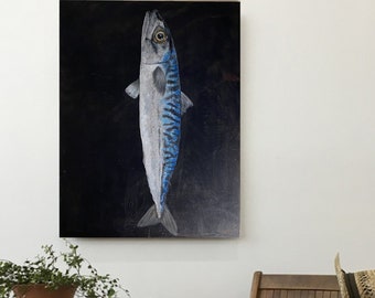 Original Mackerel Painting: Large Fish Wall Art by Karen Dziuba