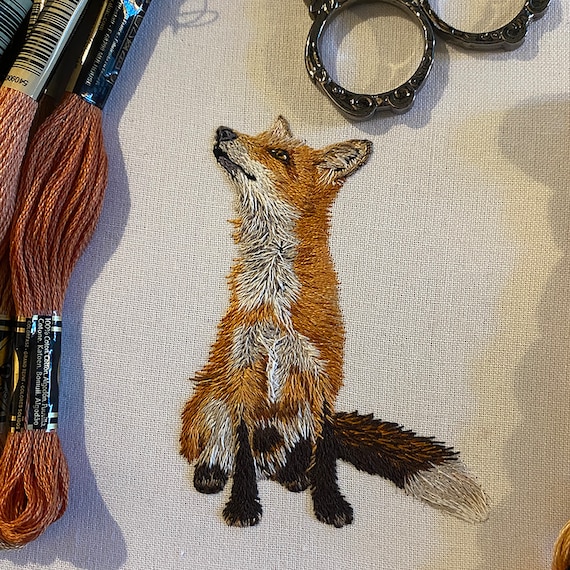 Red Fox Hand-Embroidered Brooch Pin Red Fox Hand-Embroidered Brooch Pin