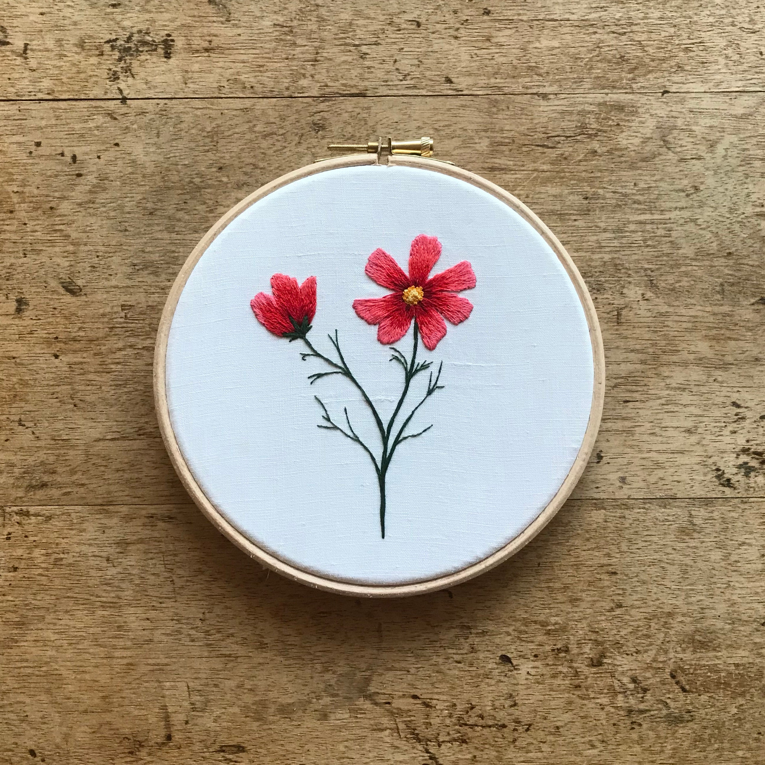 Pink Cosmos Flower Embroidery Kit Flowers Embroidery Kit Etsy