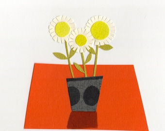 Paper daisies Collage Print | A print of an original paper collage artwork | pot of daisies | paper flower artwork