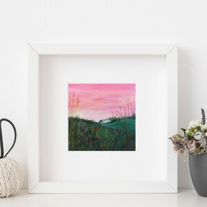 Print of an original acrylic painting on wood block of a country cottage landscape | original art | wall art | home decor | hanging art