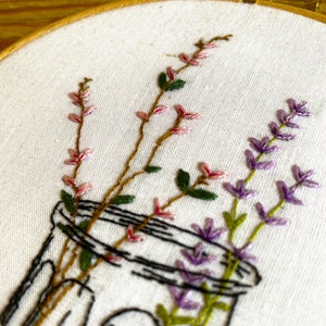Wild Flowers in jam jar embroidery kit | floral embroidery kit | lavender needlecraft kit | hand embroidery | Bridgerton inspired embroidery