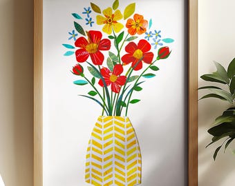 Print of original mixed media artwork | floral wall art | paper collage art
