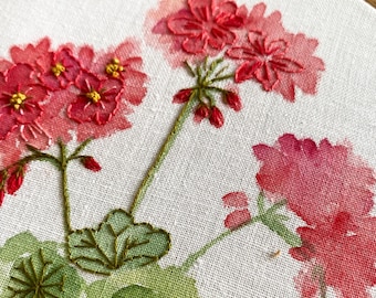 Embroidery Kit for Adults – Geranium Hand Embroidery Flower Kit