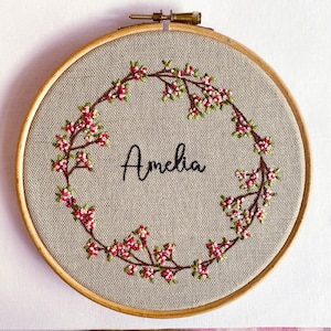 Beginners baby name embroidery kit, personalised, full colour pre-printed pattern.  Choice of thread colours and text, up to you!