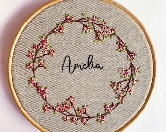 Beginners baby name embroidery kit, personalised, full colour pre-printed pattern.  Choice of thread colours and text, up to you!