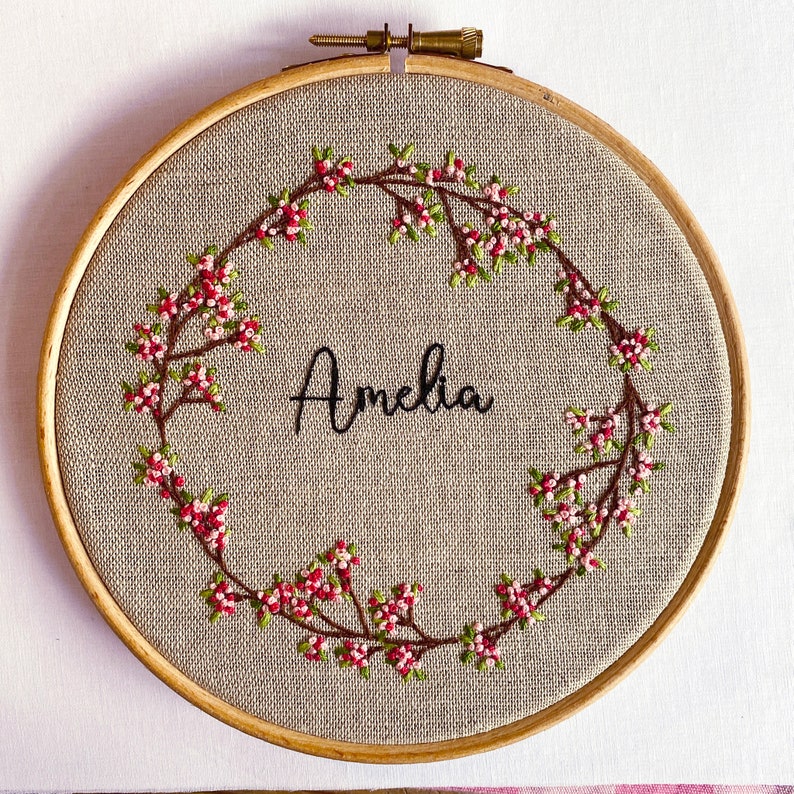 Beginners baby name embroidery kit, personalised, full colour pre-printed pattern. Choice of thread colours and text, up to you image 1