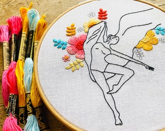 Dancer floral embroidery kit | complete personalised embroidery kit ballet dancer | Ballet embroidery kit | dance embroidery