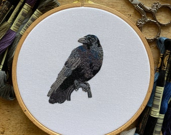 Raven Embroidery Kit | Complete Raven Embroidery Kit | Embroidered Raven | Corvid Embroidery Kit | Crow Embroidery Kit