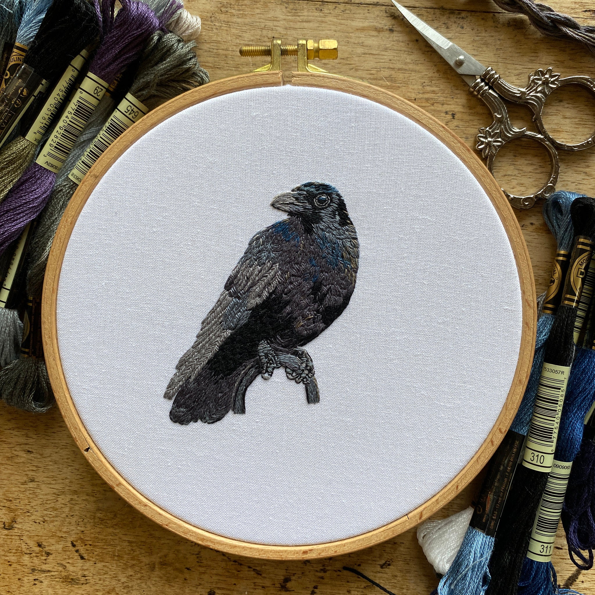 Raven Hand-Embroidered Brooch Pin Raven Hand-Embroidered Brooch Pin