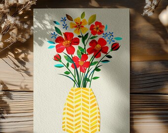 Floral paper collage art print greeting card | bright, modern blank card for any occasion