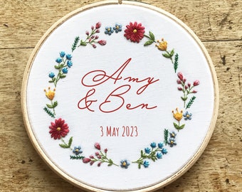 NEW Wedding or New Baby Floral Border Embroidery Kit | personal message embroidery kit | wedding gift | new baby gift | baby gift