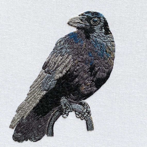 Raven Hand-Embroidered Brooch Pin Raven Hand-Embroidered Brooch Pin
