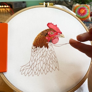 Hen luxury complete embroidery kit | luxury embroidery kit | realistic bird embroidery kit | Chicken embroidery kit | Bird Embroidery
