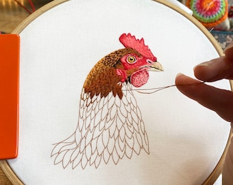 Hen luxury complete embroidery kit | luxury embroidery kit | realistic bird embroidery kit | Chicken embroidery kit | Bird Embroidery