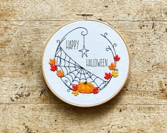 Pumpkin and Web Embroidery Pattern Download (Personalisable) | Halloween Embroidery Pattern | Pumpkin Embroidery Pattern | Halloween