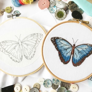 Blue Butterfly Embroidery Pattern fabric pack, fabric and instructions ONLY