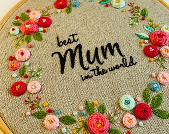 Kit de broderie florale | kit de broderie complet | Kit de broderie pour la fête des mères | Kit de broderie pour la fête des Mères | Kit Meilleure maman du monde