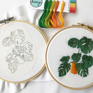 Monstera Delicious Plant (cheese-plant) Embroidery Pattern fabric pack, fabric and instructions ONLY