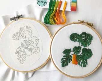 Monstera Delicious Plant (cheese-plant) Embroidery Pattern fabric pack, fabric and instructions ONLY
