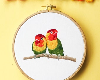 Downloadable Lovebirds Pattern and Instructions | Instant Download Embroidery Pattern | Embroidery Pattern PDF includes DMC Colour Codes