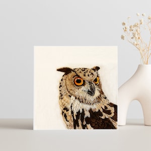 Carte de voeux hibou brodé | cartes de voeux vierges | carte d'impression de broderie | carte de voeux broderie imprimée | art brodé