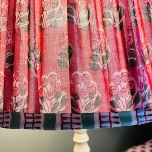 Handmade Pink Floral Lampshade: Gathered Indian Cotton, French Style