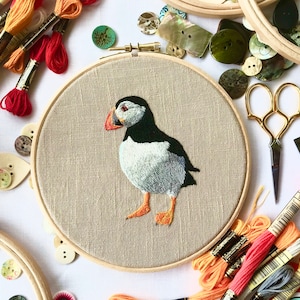 Puffin Embroidery Pattern fabric pack, fabric and instructions ONLY