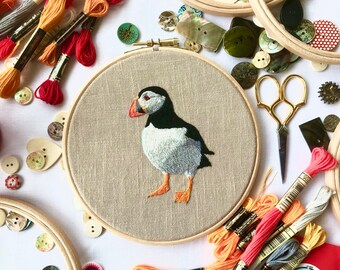 Puffin Embroidery Pattern fabric pack, fabric and instructions ONLY