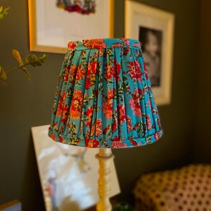 Handmade Gathered Lampshade: Blue & Pink Indian Cotton, French Style