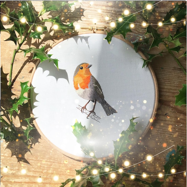 クリスマスロビン刺繍キット：初心者向け鳥刺繍