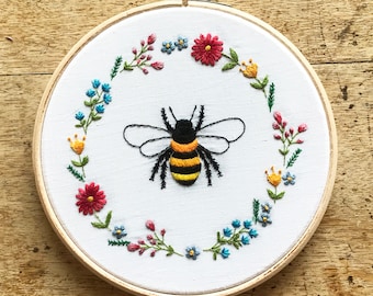 Floral Bee Embroidery Pattern fabric pack, fabric and instructions ONLY