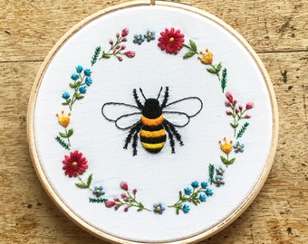 Floral Bee Embroidery Pattern fabric pack, fabric and instructions ONLY