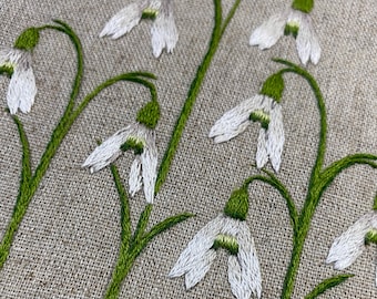 Snowdrops Embroidery Kit: Linen Spring Flowers, Beginner Friendly